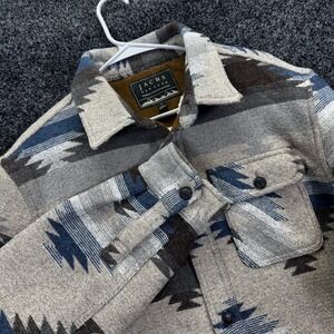 Jachs NY Mens Sherpa Lined Southwestern Aztec Wool Blend Shirt Jacket Grey Large